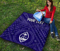 Guam Personalised Premium Quilt - Guam Seal With Polynesian Tattoo Style (Blue) - Polynesian Pride