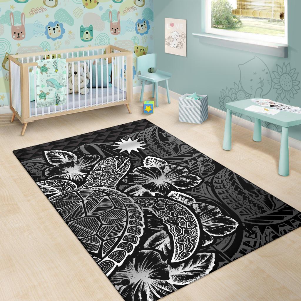 Nauru Area Rugs Turtle Hibiscus Black - Polynesian Pride