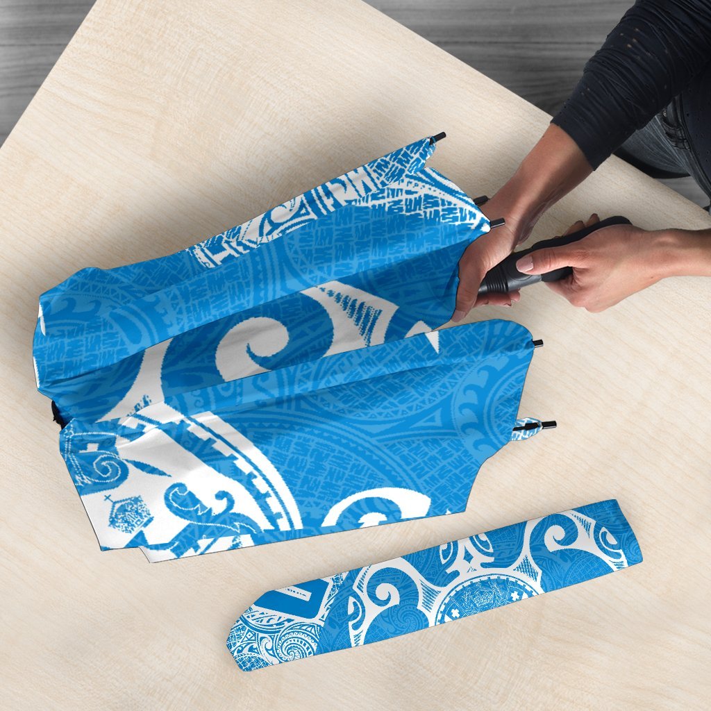 Guam Umbrella Turtle Coat of Arms Polynesian Pattern White Blue Umbrella - TH0 One Size Blue - Polynesian Pride