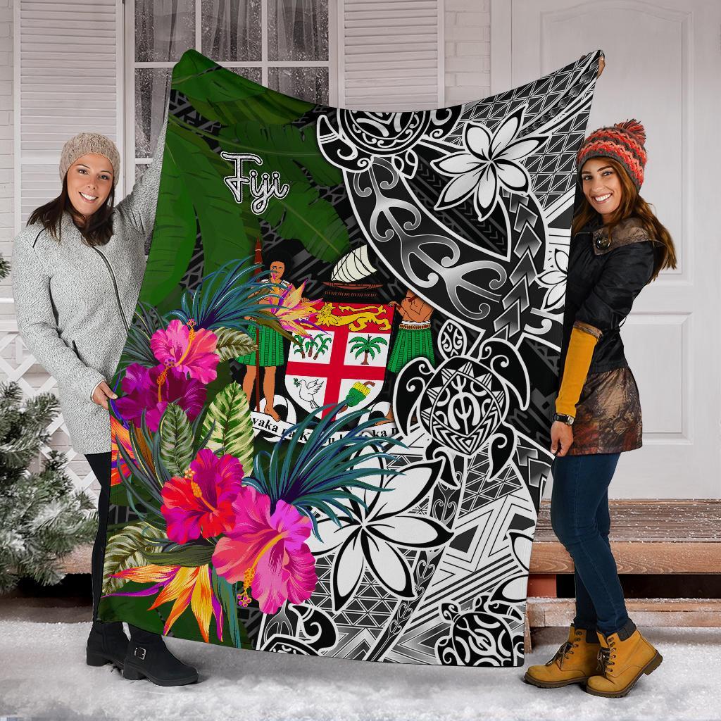 Fiji Premium Blanket - Turtle Plumeria Banana Leaf Crest - Polynesian Pride