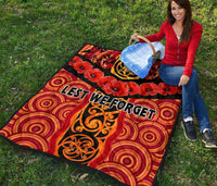 Anzac Lest We Forget Poppy Premium Quilt New Zealand Maori Silver Fern - Australia Aboriginal - Polynesian Pride