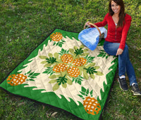 Hawaiian Pineapple leaves Tropical Pattern Premium Quilt - Green - Argu Style - AH - Polynesian Pride