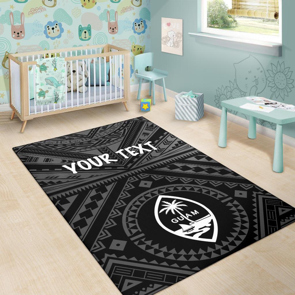 Guam Personalised Area Rug - Guam Seal With Polynesian Tattoo Style (Black) - Polynesian Pride