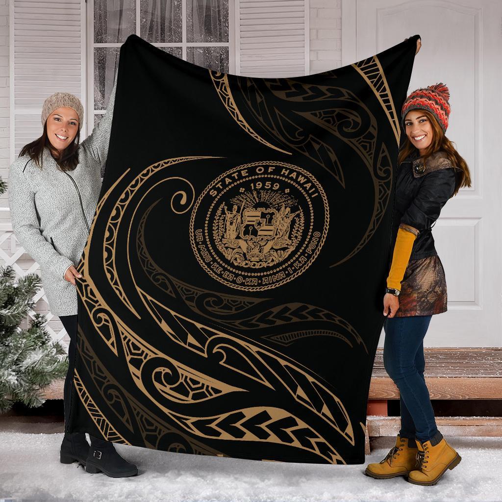 Hawaii Coat Of Arms Premium Blanket - Gold - Frida Style - Polynesian Pride