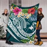 Papua New Guinea Polynesian Premium Blanket - Summer Plumeria (Turquoise) - Polynesian Pride