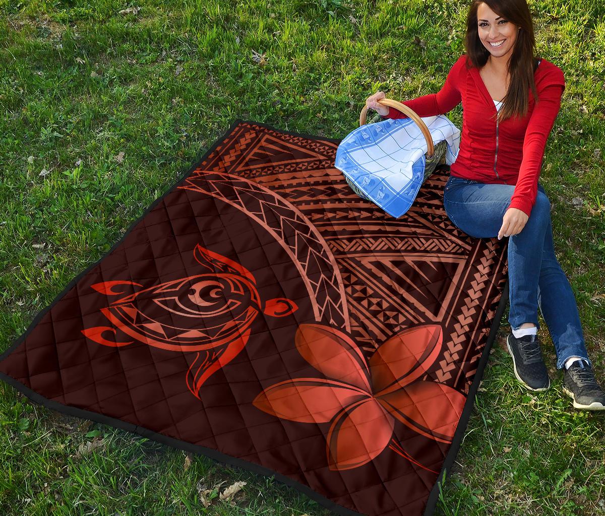 Hawaii Quilt - Hawaii Turtle Plumeria Quilt Red - Polynesian Pride