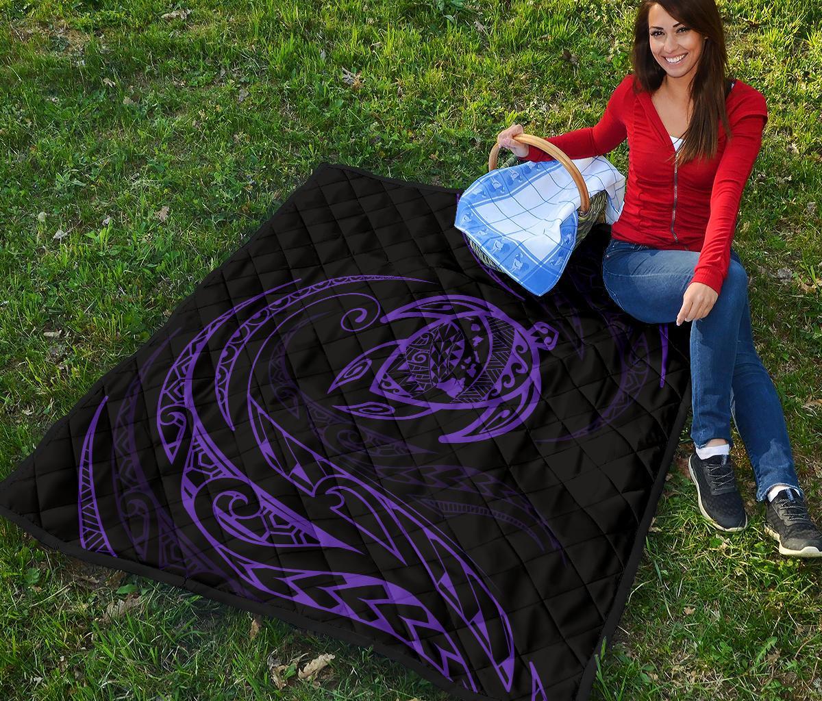 Hawaii Turtle Premium Quilt - Purple - Frida Style - Polynesian Pride