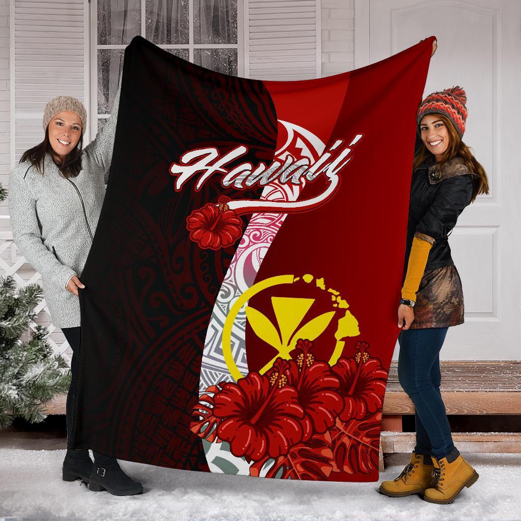 Hawaii Polynesian Premium Blanket - Coat Of Arm With Hibiscus - Polynesian Pride