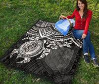 Fiji Polynesian Premium Quilt - Fiji Flag & White Turtle Hibiscus - Polynesian Pride