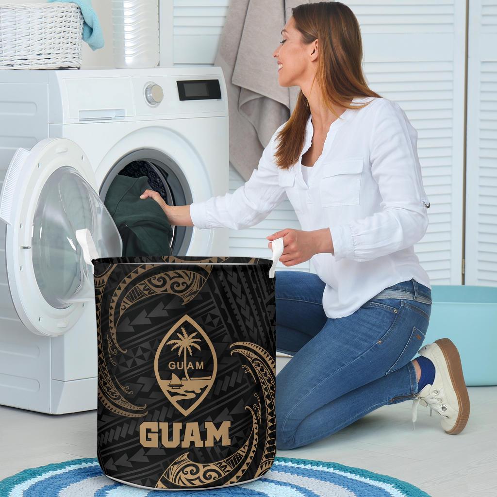Guam Polynesian Laundry Basket - Gold Tribal Wave - Polynesian Pride