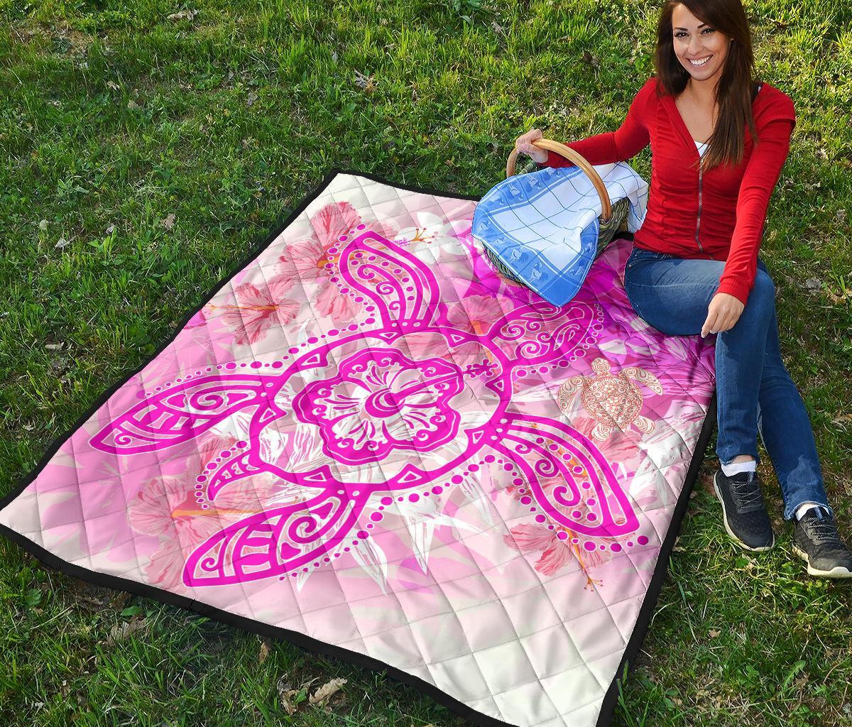Hawaii Turtle Hibiscus Premium Quilt - Dreamy Style - AH - Polynesian Pride