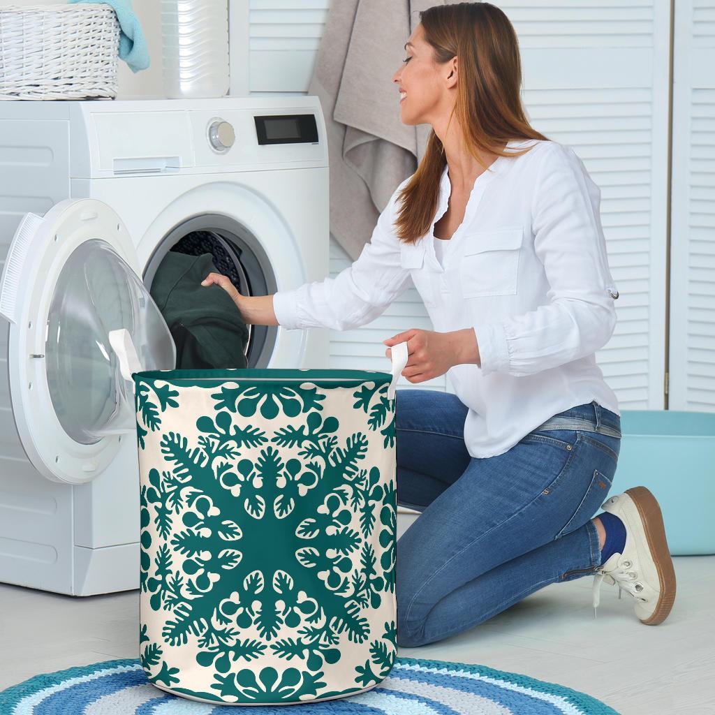Hawaiian Quilt Tradition Turquoise Laundry Basket AH - Polynesian Pride