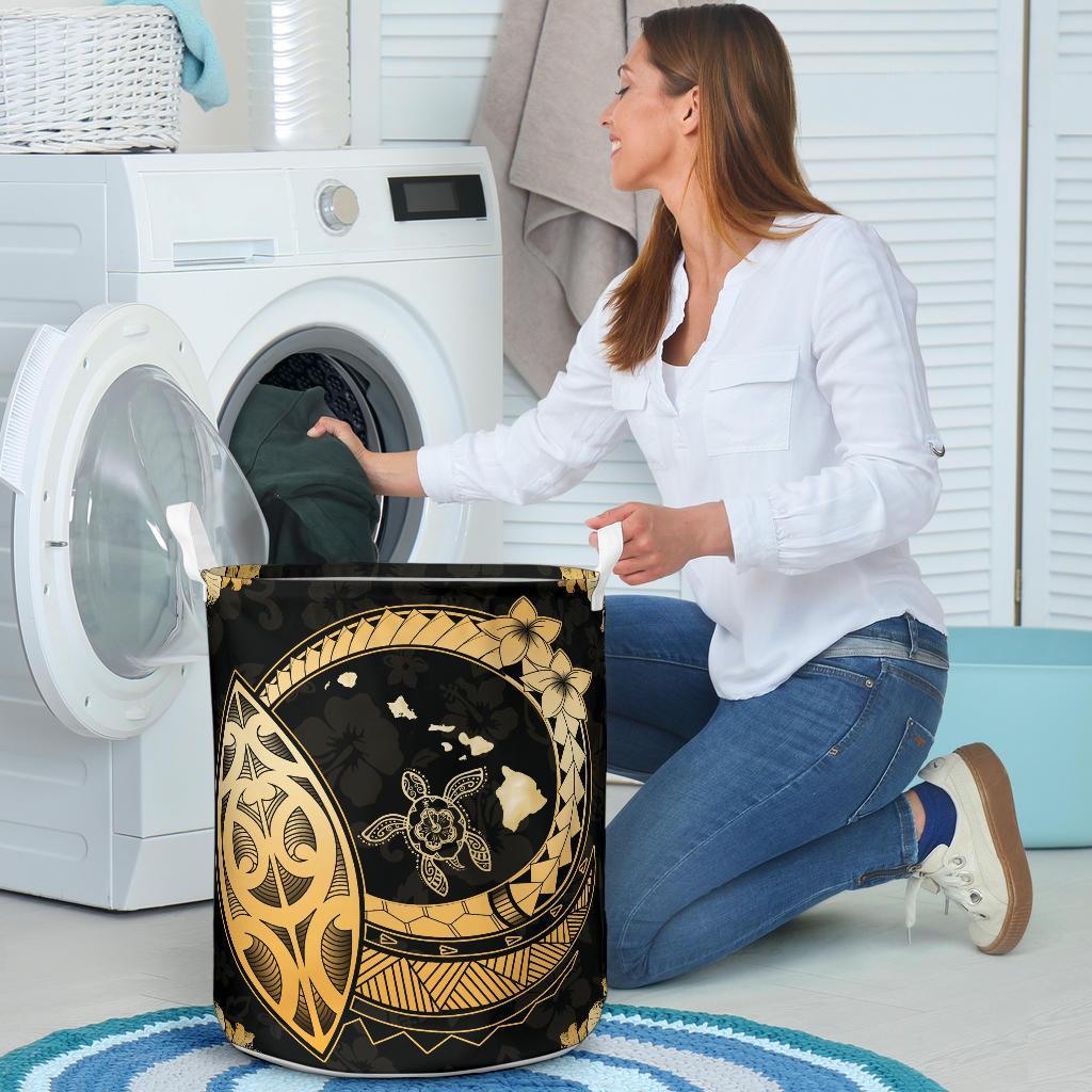 Hawaii Turtle Hibiscus Map Polynesian Laundry Basket AH - Polynesian Pride