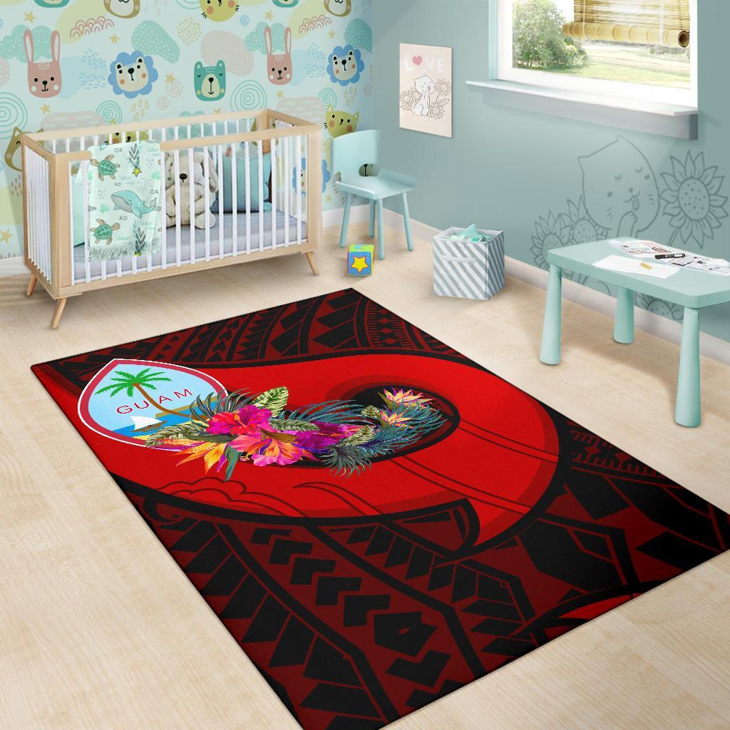 Guam Area Rug - Polynesian Hook And Hibiscus (Red) - Polynesian Pride