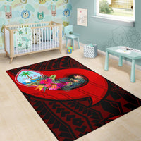 Guam Area Rug - Polynesian Hook And Hibiscus (Red) - Polynesian Pride