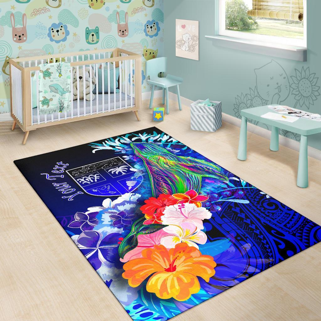 Fiji Custom Personalised Area Rug - Humpback Whale with Tropical Flowers (Blue) - Polynesian Pride