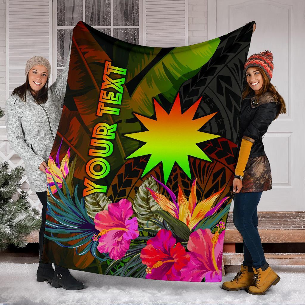 Nauru Polynesian Personalised Premium Blanket - Hibiscus and Banana Leaves - Polynesian Pride