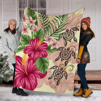 Hawaii Turtle Hibiscus Plumeria Beige Style - Premium Blanket AH - Polynesian Pride