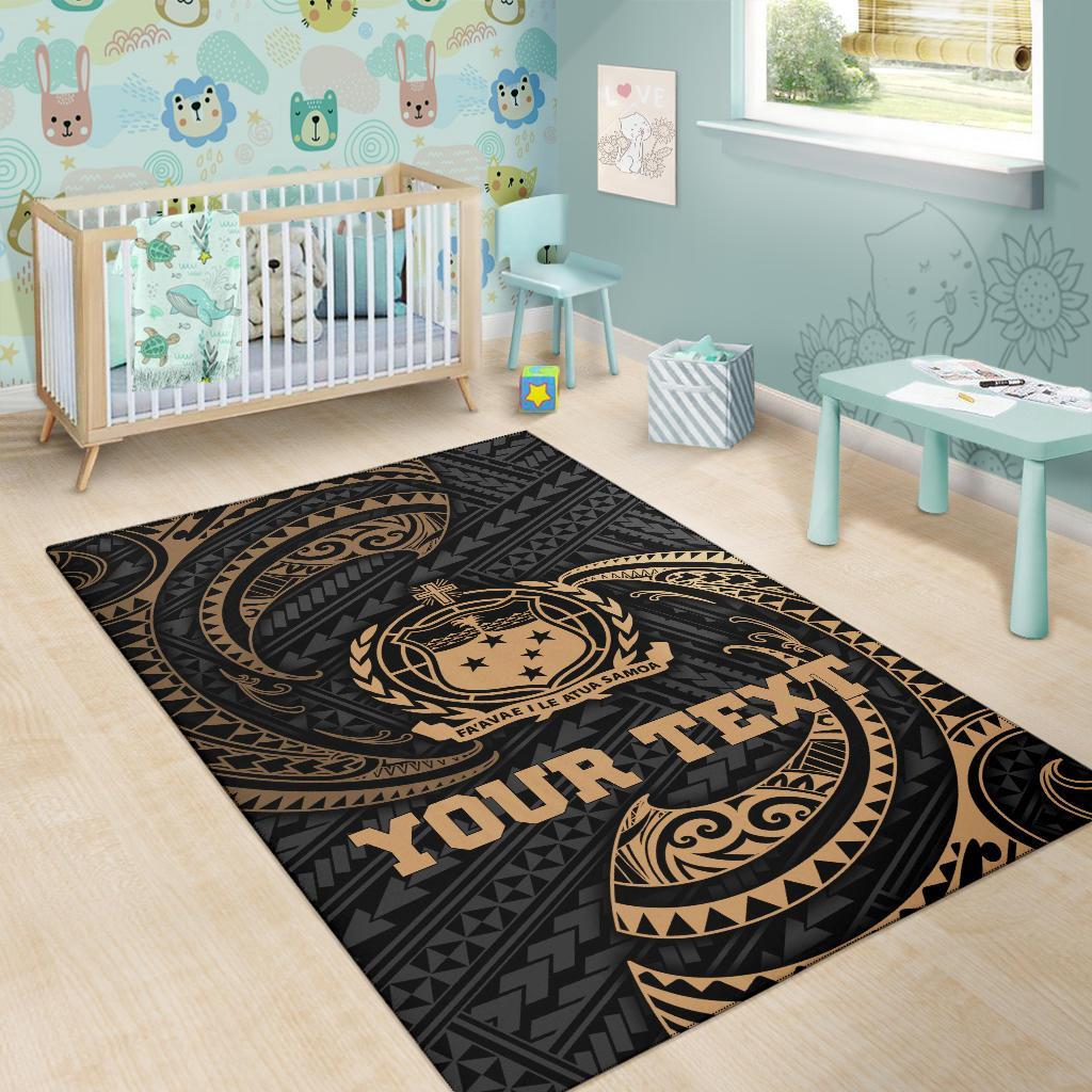 Samoa Polynesian Custom Personalised Area Rug - Gold Tribal Wave - Polynesian Pride