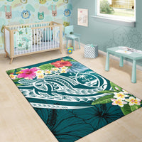 Guam Polynesian Area Rug - Summer Plumeria (Turquoise) - Polynesian Pride