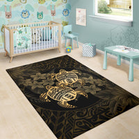 hawaii Rug - Turtle Strong Pattern Hibiscus Plumeria Gold AH - Polynesian Pride
