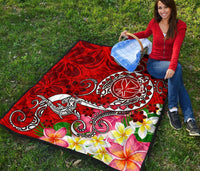 Hawaii Premium Quilt - Turtle Plumeria Polynesian Tattoo Red Color - Polynesian Pride