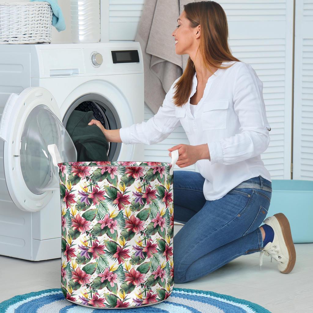 Tropical Palm Leaf White Hawaii Laundry Basket - Polynesian Pride