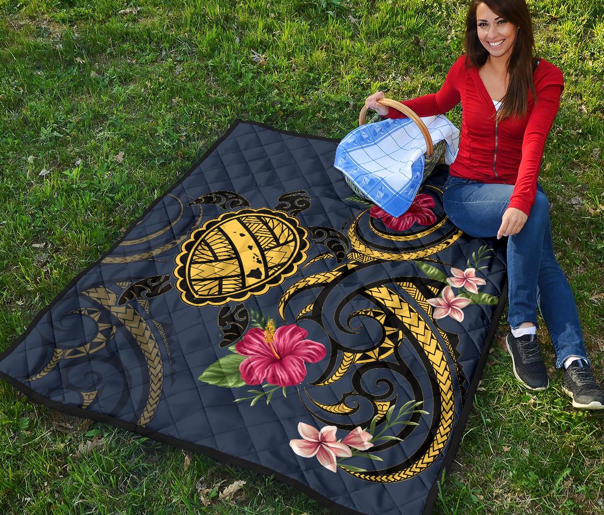 Hawaii Polynesian Turtle Hibiscus Plumeria Premium Quilt - Nane Style - Polynesian Pride