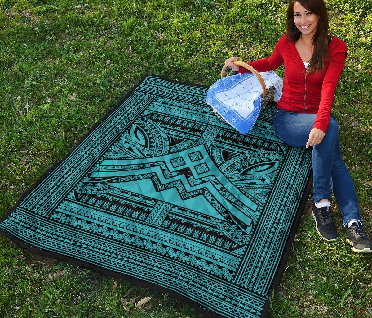 Hawaii Polynesian Mauna Kea Premium Quilt Blue - Polynesian Pride