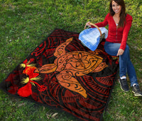 Hawaii Hibiscus Polynesian Red Big Turtle Premium Quilt - Polynesian Pride