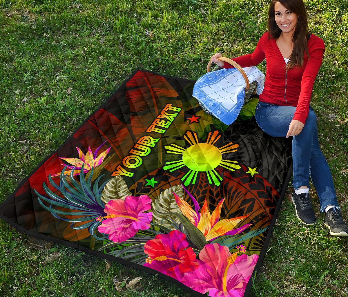 The Philippines Polynesian Personalised Premium Quilt - Hibiscus and Banana Leaves - Polynesian Pride