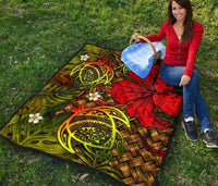 Hawaii Lauhala Hibiscus Polynesian Tropical Reggae Premium Quilt - Wake Style - AH - Polynesian Pride