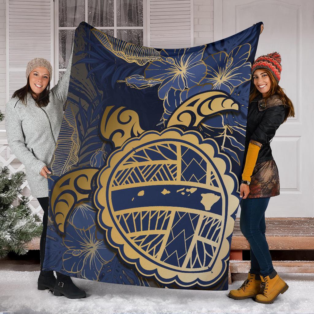 Hawaii Turtle Hibiscus Gold Premium Blanket - Kyn Style - Polynesian Pride