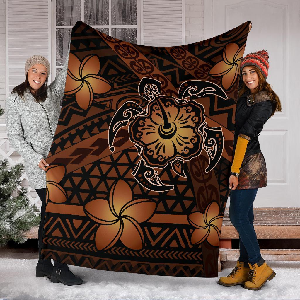 Hawaii Mix Polynesian Turtle Plumeria Premium Blanket - AH - Nick Style - Orange - Polynesian Pride