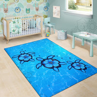 Turtle Hibiscus Swim In Sea Area Rug AH - Polynesian Pride