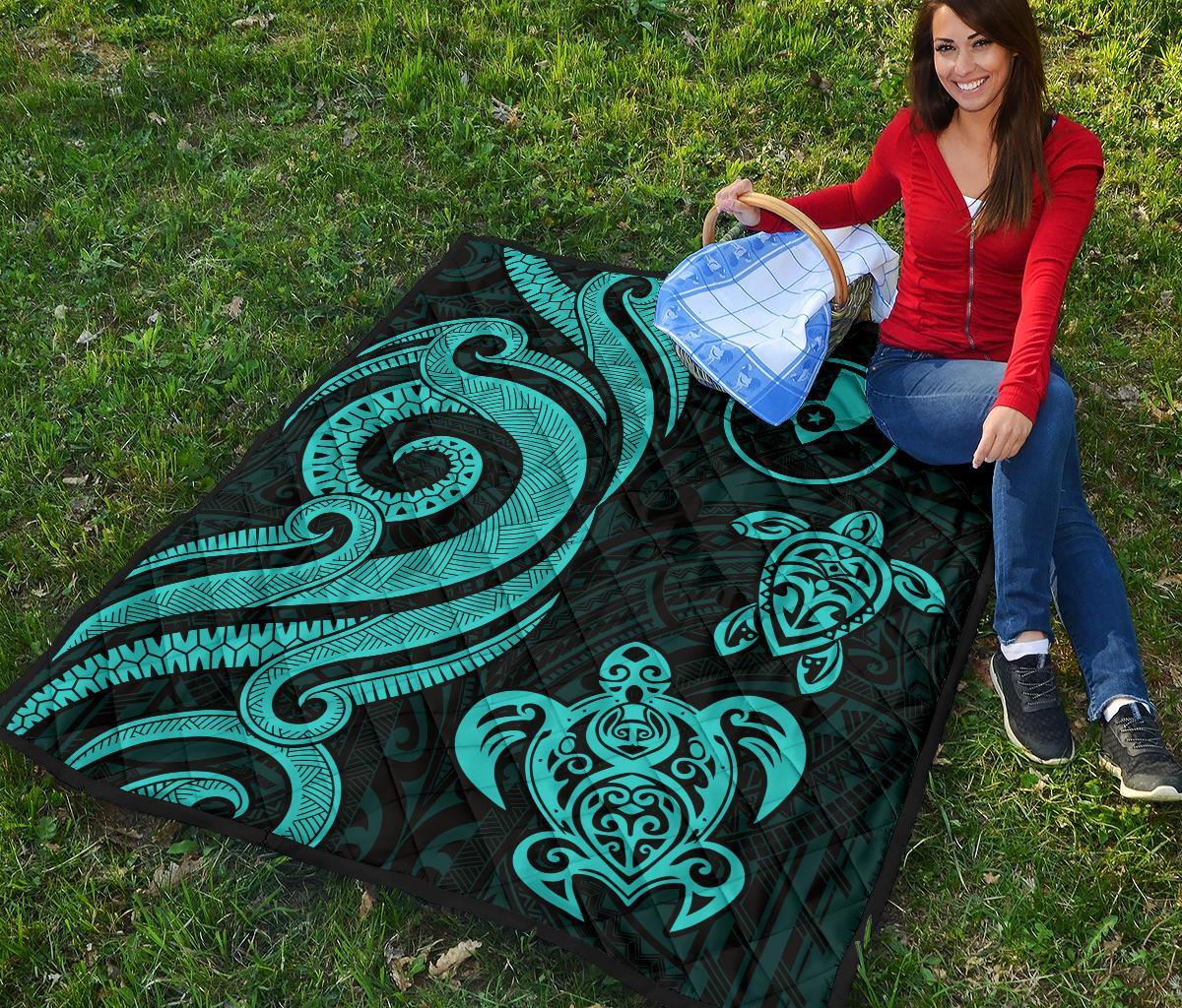 Yap Micronesian Premium Quilt - Turquoise Tentacle Turtle - Polynesian Pride