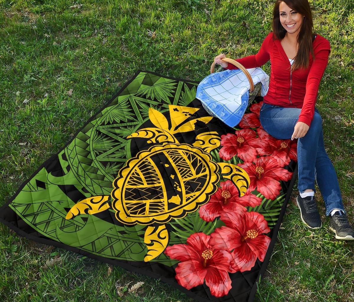 Hawaii Turtle Hibiscus Polynesian Premium Quilt - Aphos Style - Polynesian Pride