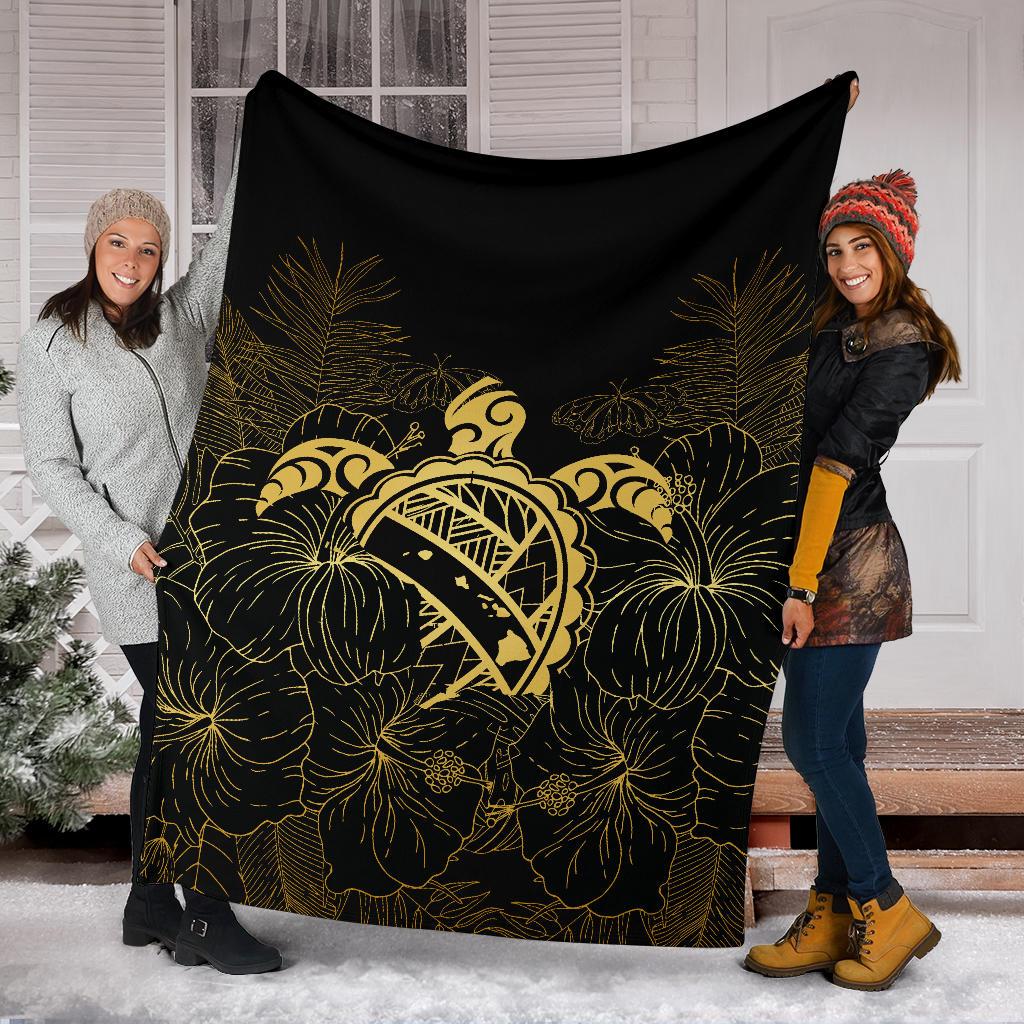 Hawaii Turtle Kanaka Golden Premium Blanket - Polynesian Pride