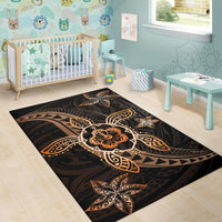 Kanaka Map Hibiscus Plumeria Turtle Art Polynesian Area Rug Orange AH - Polynesian Pride