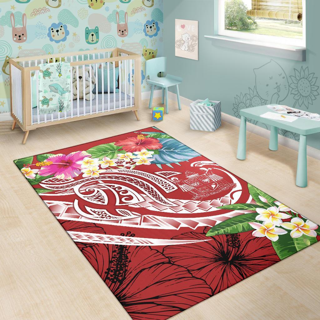 Fiji Polynesian Area Rug - Summer Plumeria (Red) - Polynesian Pride