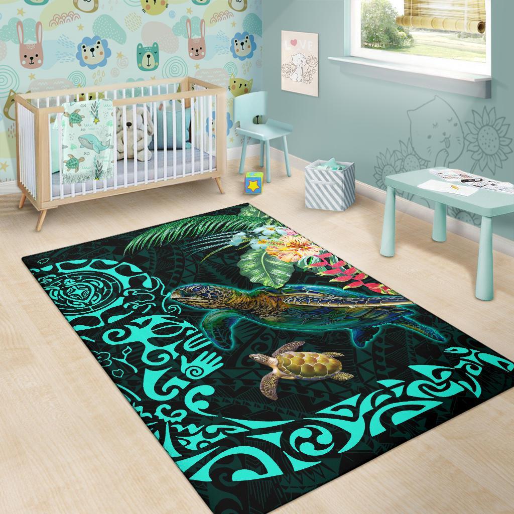 Tiki Polynesian Area Rug Turtle Hibiscus - Polynesian Pride