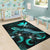 Hawaii Polynesian Area Rugs - Turtle With Blooming Hibiscus Turquoise - Polynesian Pride