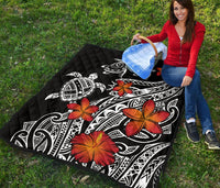 Hawaiian Map Turtle Swim Plumeria Polynesian Quilt - Polynesian Pride