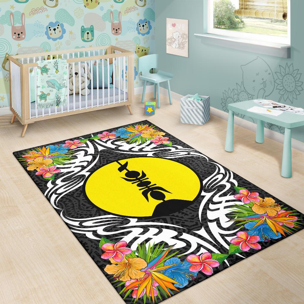New Caledonia Area Rug - Coat OfArmsWith Tropical Flowers - Polynesian Pride