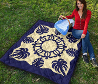 Hawaiian Turtle Coconut Pattern Premium Quilt - Blue - Argu Style - AH - Polynesian Pride