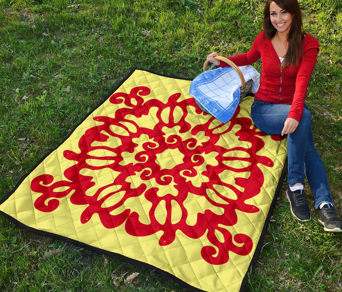 Hawaiian Quilt Turtle Pattern New Yellow Premium Quilt - Skin Style - AH - Polynesian Pride