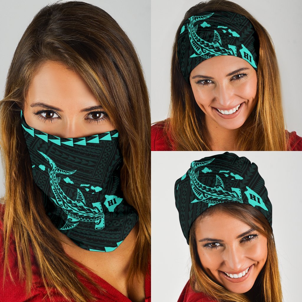 Hawaii Kakau Polynesian Hammerhead Shark Bandana 3 - Pack - Turquoise Turquoise One Size - Polynesian Pride