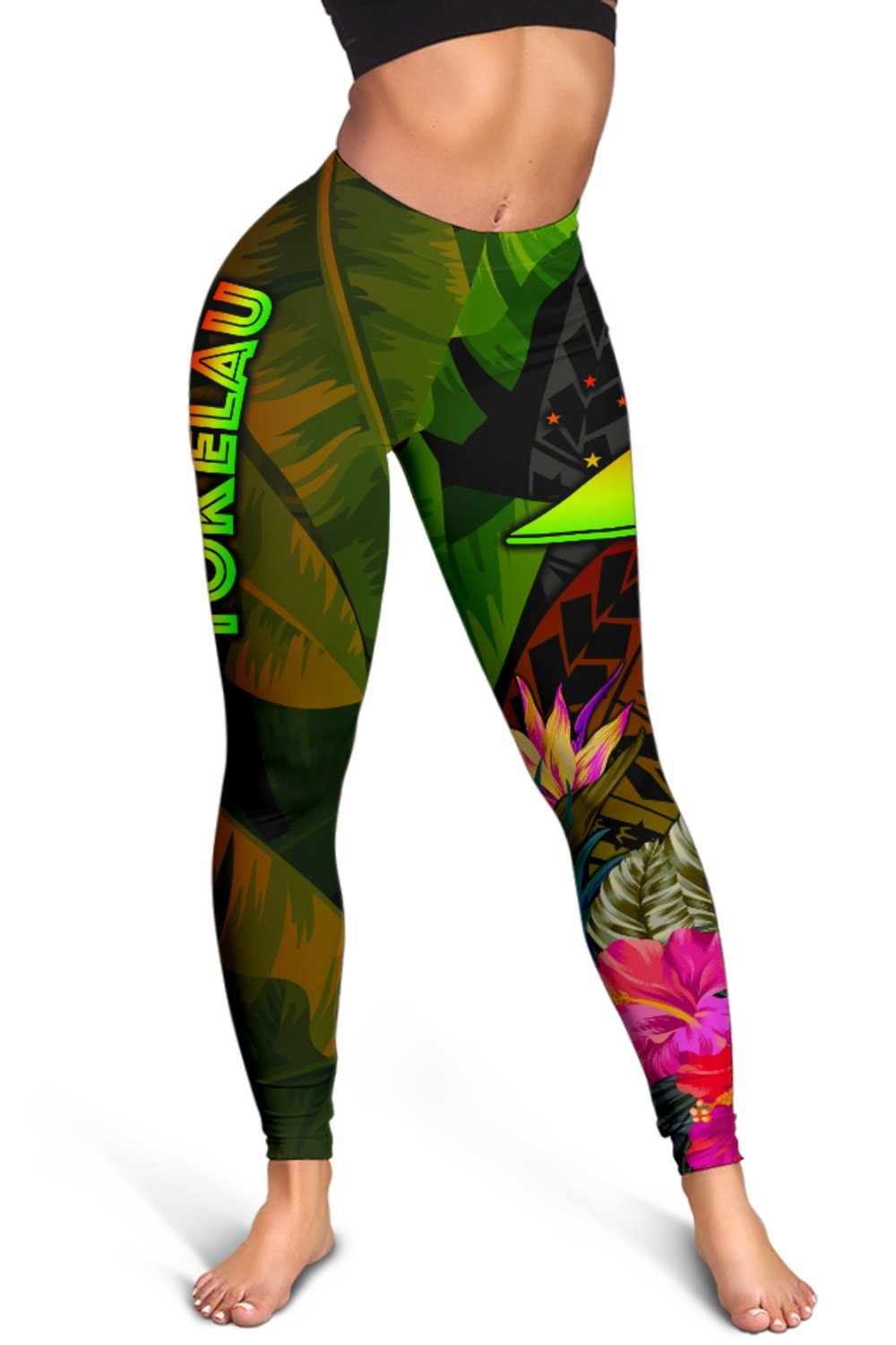 Tokelau Polynesian Women's Leggings - Hibiscus and Banana Leaves - Polynesian Pride