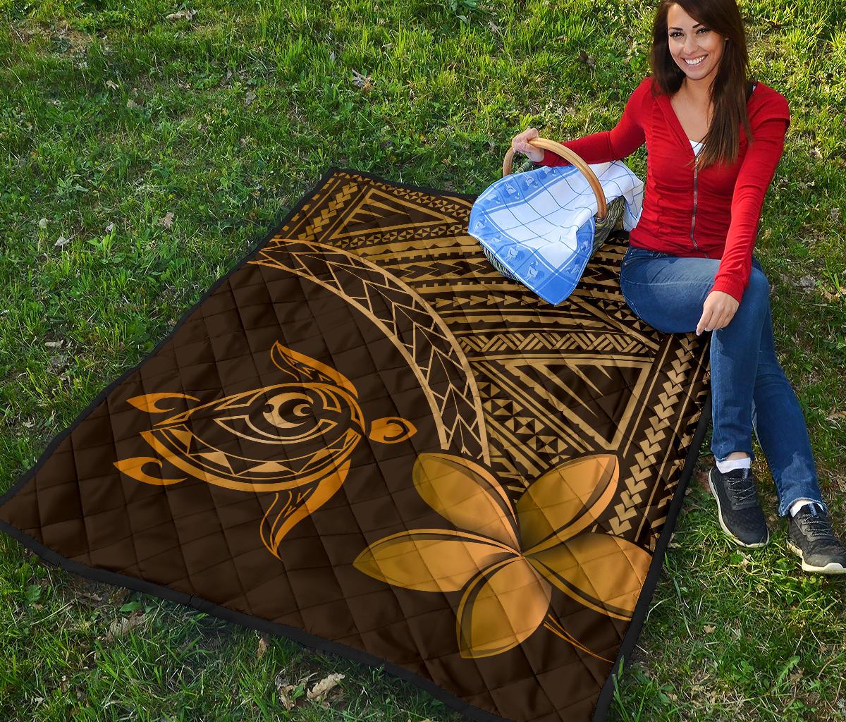Hawaii Quilt - Hawaii Turtle Plumeria Quilt Brown - Polynesian Pride