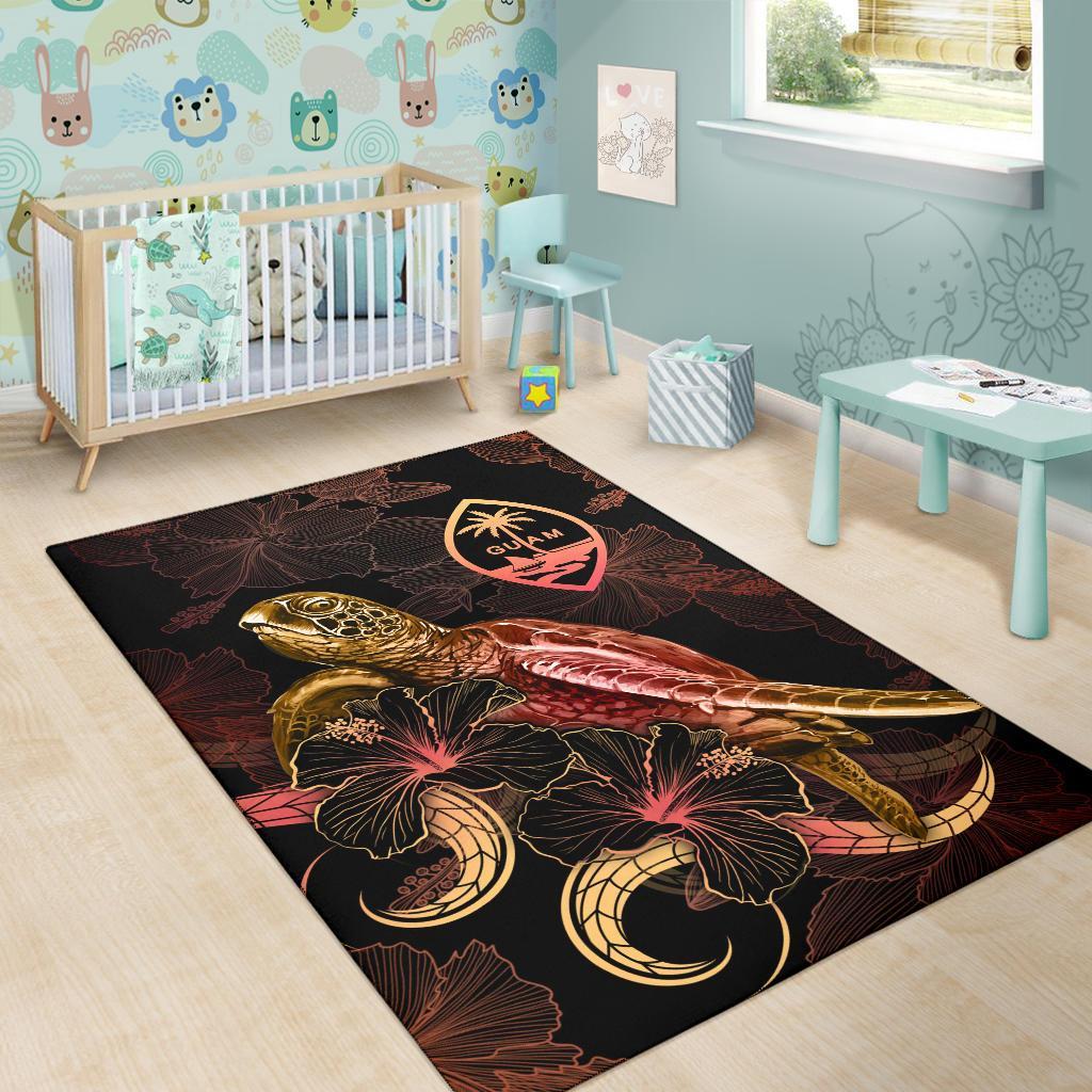 Guam Polynesian Area Rugs - Turtle With Blooming Hibiscus Gold - Polynesian Pride